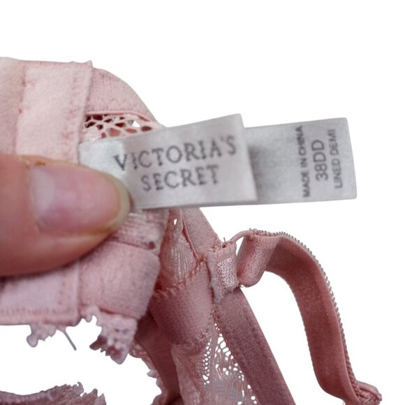 Victorias Secret Lined Demi Pink Underwire Lace Bra Size 38DD Adjustable Beige - Picture 7 of 10